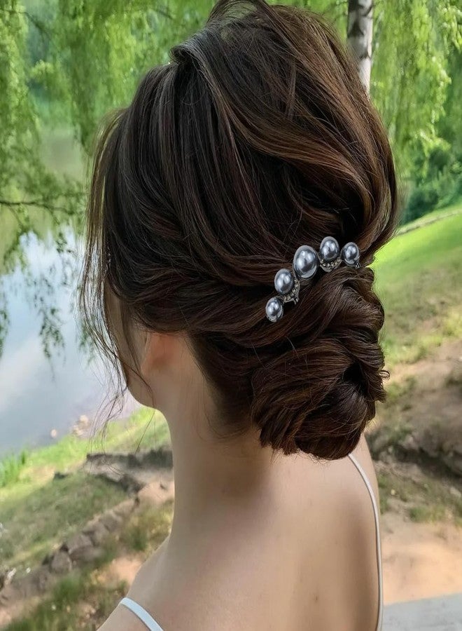 Capiant 4 PACK Pearls Twist Hair Pins, Pearl U Shaped Hair Side Combs, 4 Prong Hair Updo Hair Sticks, Vintage Hair Fork Clips, French Pearl Hairpin Hair Styling Accessories for Wedding Party Holiday Daily - Image 5