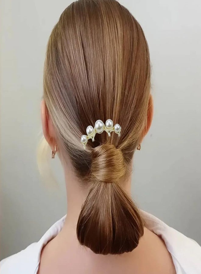 Capiant 4 PACK Pearls Twist Hair Pins, Pearl U Shaped Hair Side Combs, 4 Prong Hair Updo Hair Sticks, Vintage Hair Fork Clips, French Pearl Hairpin Hair Styling Accessories for Wedding Party Holiday Daily - Image 3