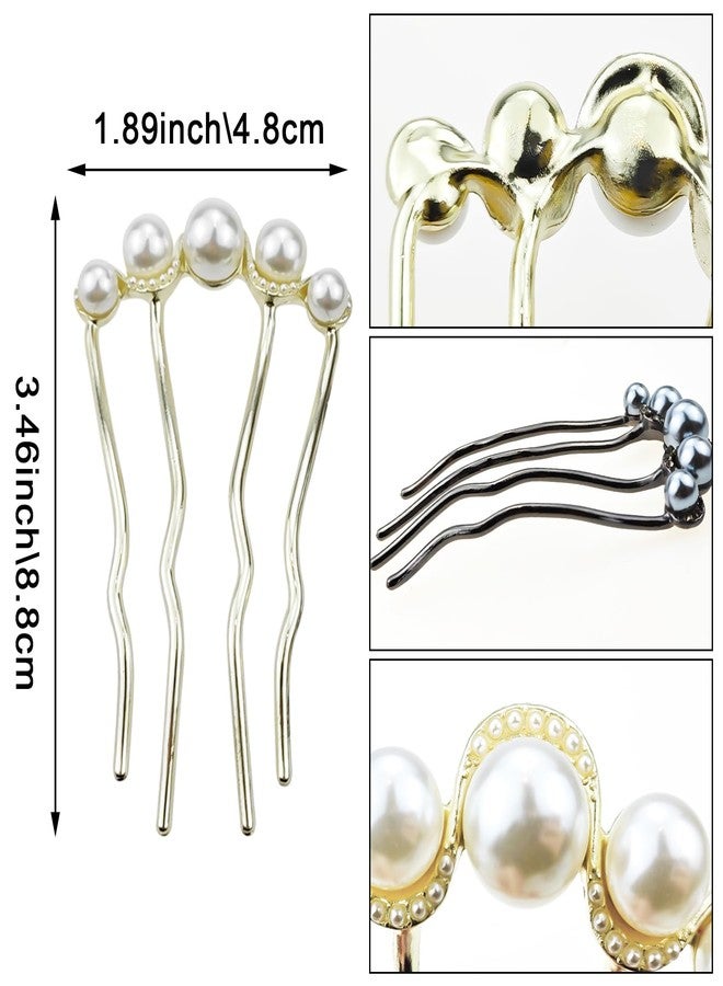 Capiant 4 PACK Pearls Twist Hair Pins, Pearl U Shaped Hair Side Combs, 4 Prong Hair Updo Hair Sticks, Vintage Hair Fork Clips, French Pearl Hairpin Hair Styling Accessories for Wedding Party Holiday Daily - Image 2