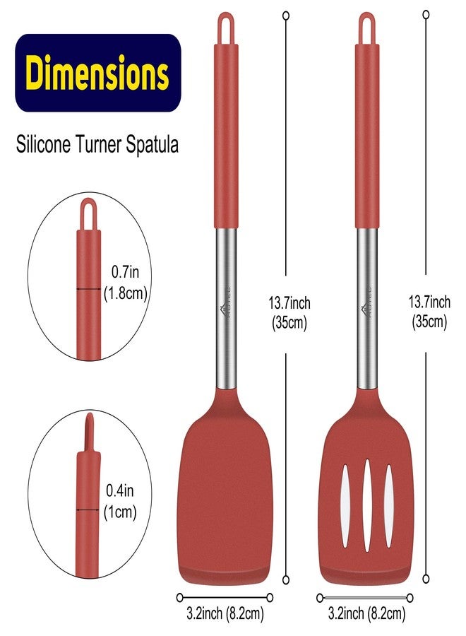 HOTEC Silicone Spatula Set of 2 Heat-Resistant 600°F & BPA-Free Kitchen SaptulaTurner with Stainless Steel Handles, Slotted & Solid Spatulas for Nonstick Cookware, 13.7 Inch, Red - Image 2