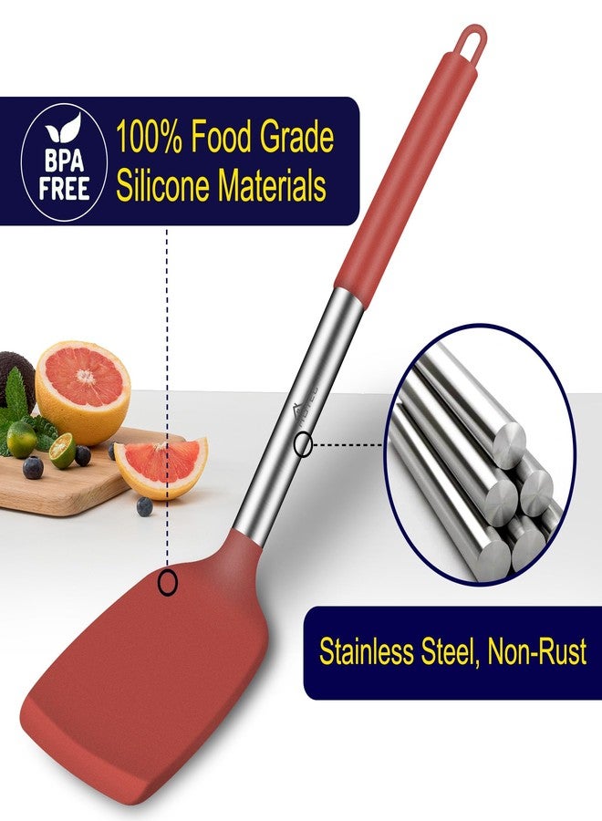 HOTEC Silicone Spatula Set of 2 Heat-Resistant 600°F & BPA-Free Kitchen SaptulaTurner with Stainless Steel Handles, Slotted & Solid Spatulas for Nonstick Cookware, 13.7 Inch, Red - Image 3