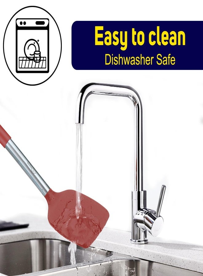 HOTEC Silicone Spatula Set of 2 Heat-Resistant 600°F & BPA-Free Kitchen SaptulaTurner with Stainless Steel Handles, Slotted & Solid Spatulas for Nonstick Cookware, 13.7 Inch, Red - Image 4