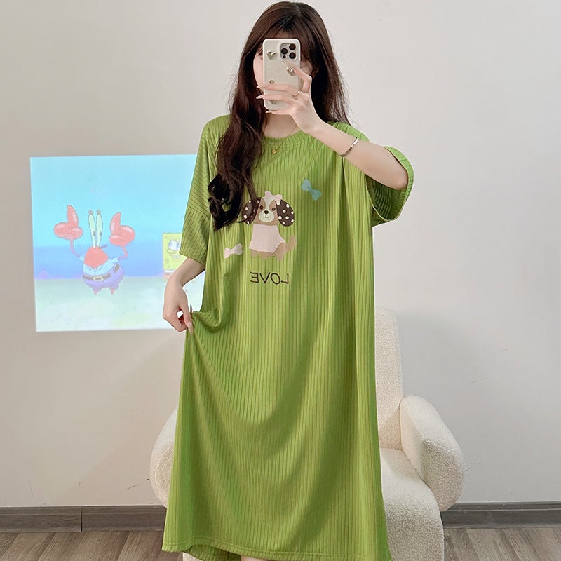 فستان نوم نسائي كبير الحجم بنقشة حيوانات - Image 3