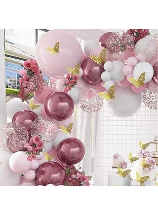 118-pcs Butterfly Metallic Pink Balloons Garland Arch Kit, Butterfly Stickers Baby Pink White Confetti Balloons, for Women Girls Birthday Shower Wedding Party Background Decorations - view 4