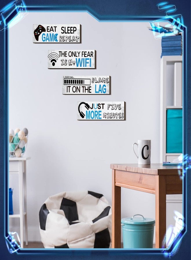 Queekay 4 Pcs Gaming Decor for Teen Boys Room Neon Video Game Posters Wooden Gamer Wall Art Prints for Bedroom Kids Boys Room Playroom Home Decorations Christmas Gift, 8 x 3 Inch(Retro Gray) - Image 5
