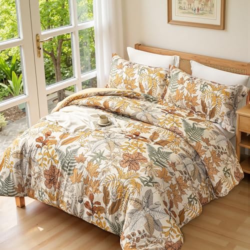 keensoft King Comforter Set - 3 Pieces Botanical Bedding Comforter Set, 1 Soft Orange Fall Plant Flowers Comforter (104"x90") and 2 Pillow Shams(20"x36") Ultra-Soft Comfort Suitable for All Seasons - Image 2