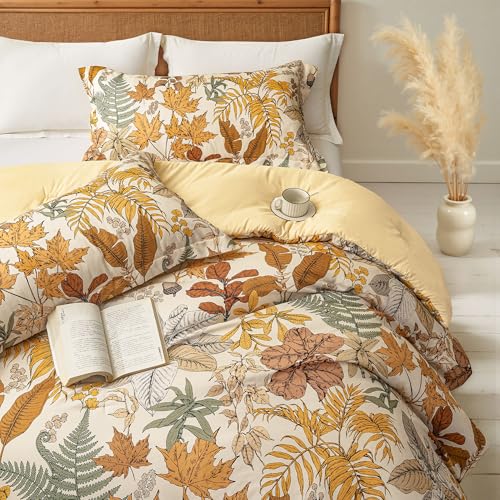 keensoft King Comforter Set - 3 Pieces Botanical Bedding Comforter Set, 1 Soft Orange Fall Plant Flowers Comforter (104"x90") and 2 Pillow Shams(20"x36") Ultra-Soft Comfort Suitable for All Seasons - Image 3