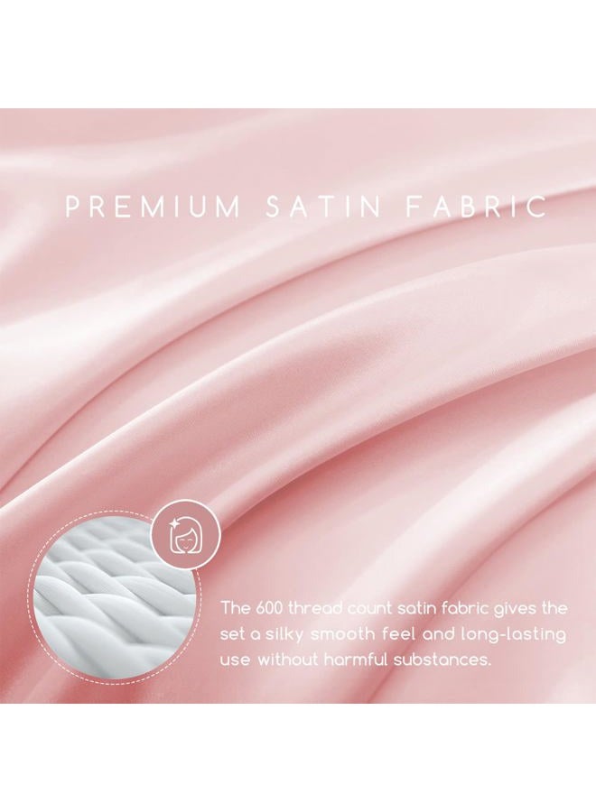 MR&HM Satin Bed Sheets, Queen Size Sheets Set, 4 Pcs Silky Bedding Set with 15 Inches Deep Pocket for Mattress (Queen, Light Pink) - Image 2