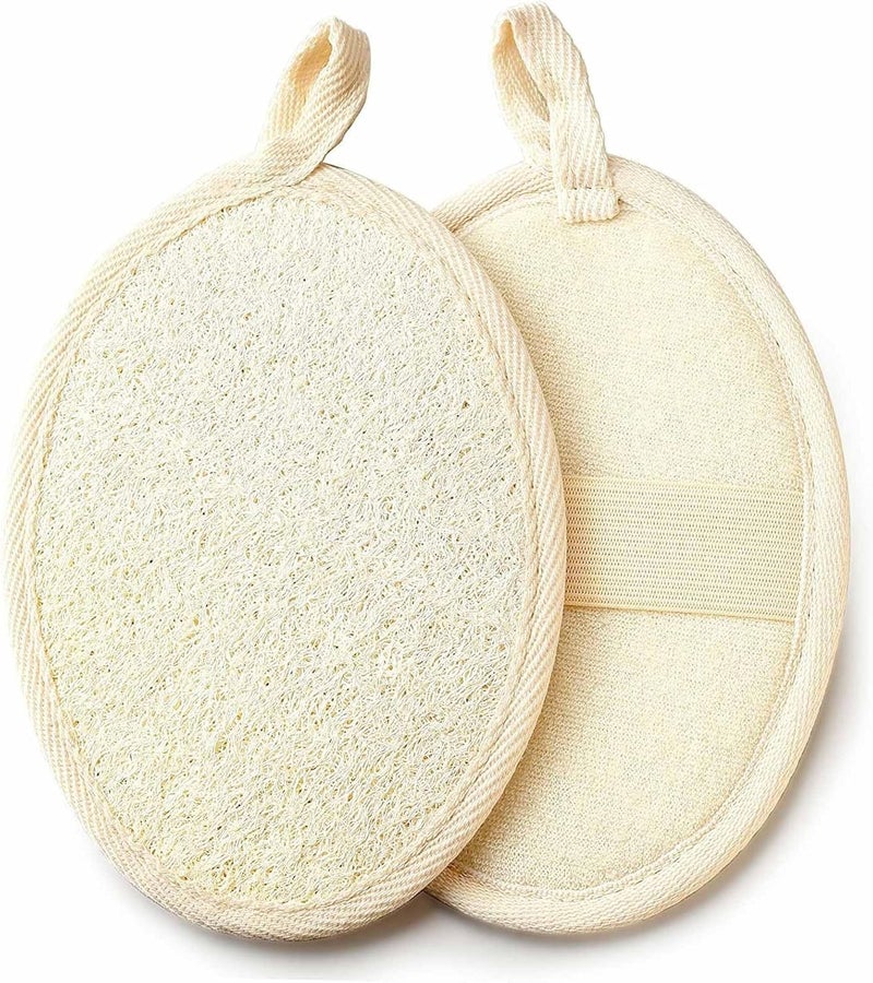 Natural Loofah Sponge Exfoliating Body Scrubber 2 PackMade with EcoFriendly and Biodegradable Shower Luffa Sponge Loofah for Women and Men Beige