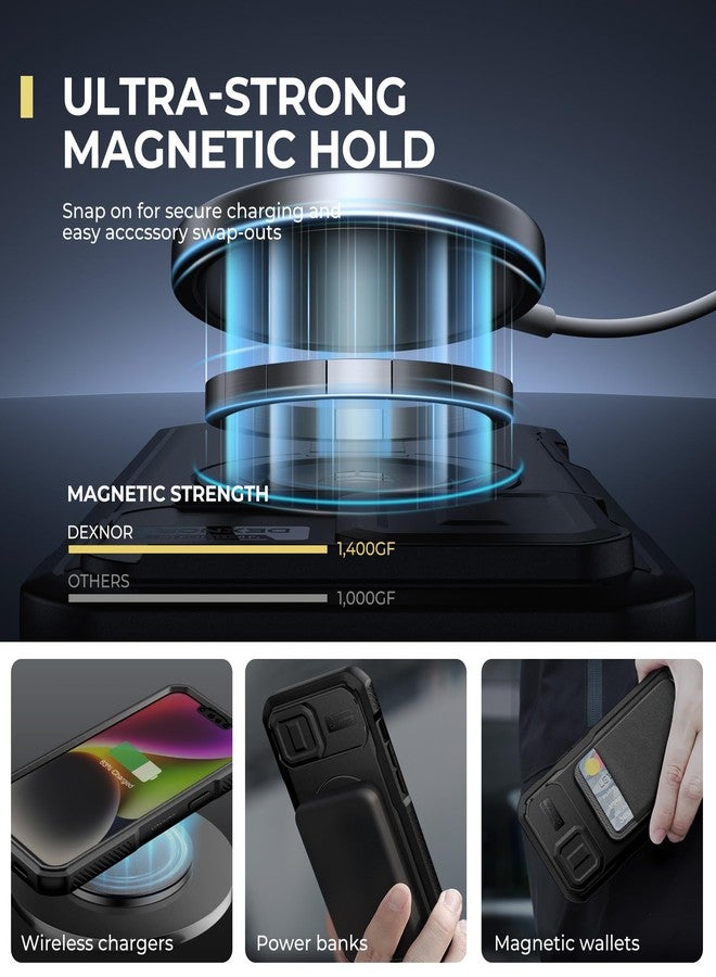 Dexnor for iPhone 13/iPhone 14 Case with Slide Camera Cover & Adjustable Kickstand & Built-in Screen Protector, Magnetic Rugged Shockproof Bumper Cases Heavy-duty Magnetic Protective Cover,Black - Image 3