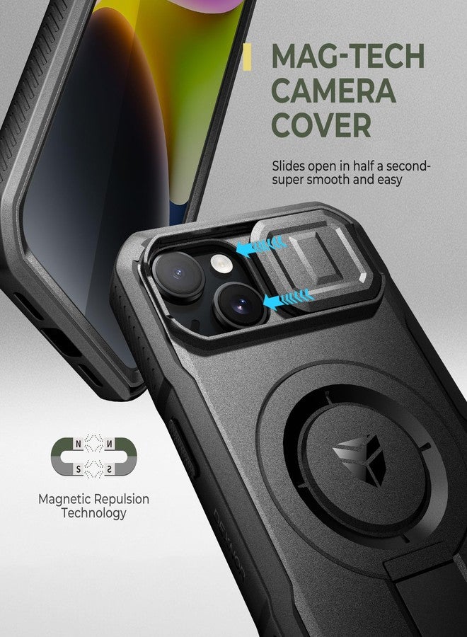 Dexnor for iPhone 13/iPhone 14 Case with Slide Camera Cover & Adjustable Kickstand & Built-in Screen Protector, Magnetic Rugged Shockproof Bumper Cases Heavy-duty Magnetic Protective Cover,Black - Image 4