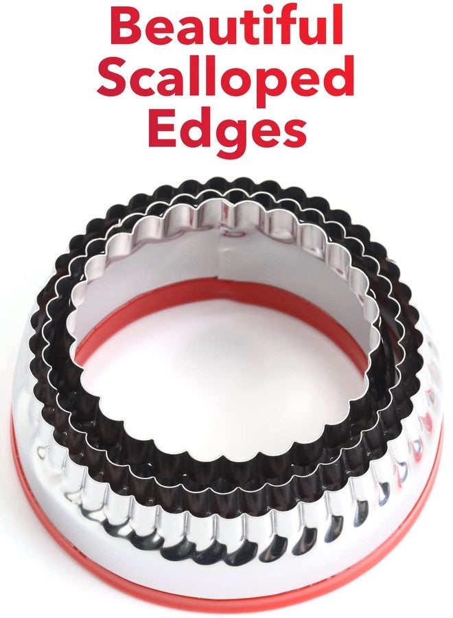 COOKIEQUE 3Pcs Fluted Round Cookie Cutters - 2" & 2.6" & 3", Heavy Duty Food-Grade Stainless Steel, Mini Biscuit Cutter, Unique Design with Protective Red Top PVC - Image 3