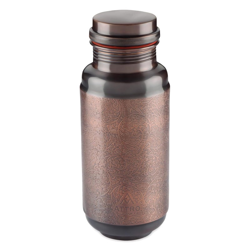 ATTRO زجاجة مياه نحاسية بدون لحام بتشطيب عتيق سعة 1300 مل تعزز المناعة والجهاز العصبي والجهاز الهضمي بني قياسي - Image 1