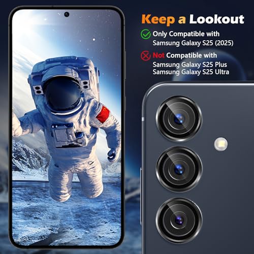 imluckies for 6.2" Samsung Galaxy S25 Camera Lens Protector, AR+AF Tempered Glass & 9H Anti-Scratch Metal Individual Lens Cover, HD Clear Camera Protection [Not for S25+], Black - Image 3