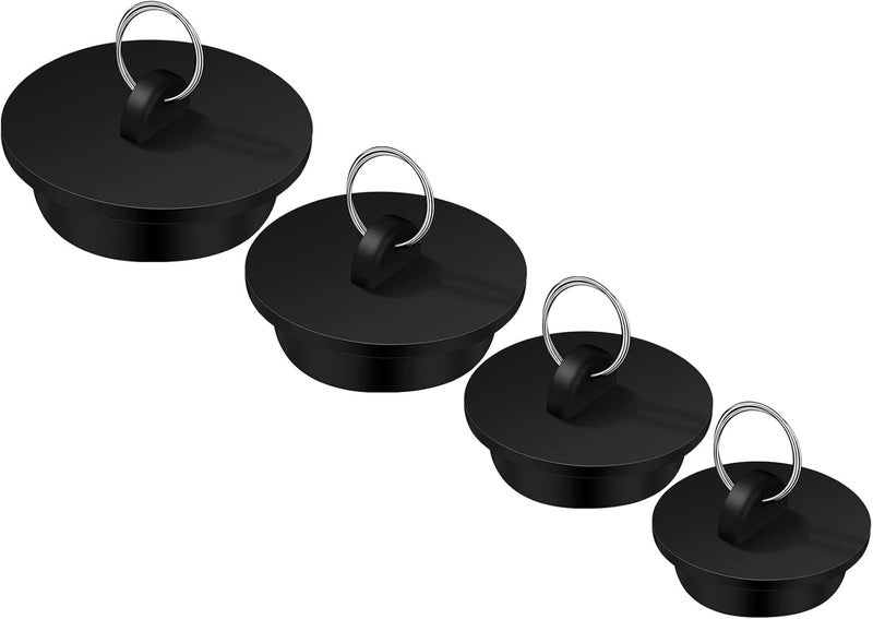 Hestya 4 Pieces Tub Stopper Bathtub Drain Rubber Sink Stopper Drain Plug with Hanging Ring for Bathtub, Kitchen and Bathroom, Black (1-1/8, 1-3/8, 1-5/8, 1-7/8'')(1-1/8, 1-3/8,1-5/8, 1-7/8'') - Image 1