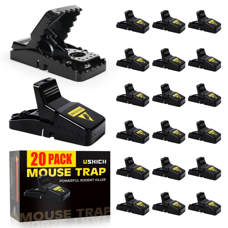 USKICH 20 Pack Mouse Traps Indoor for Home,Mice Traps for House,Reusable Mouse Trap That Work,Small Mice Catchers for Home Indoor, Quick Set Mousetraps Effective - Image 1