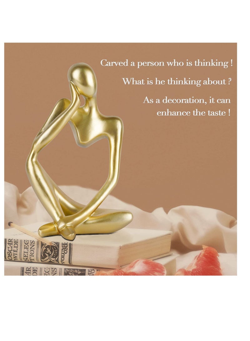 Excefore Black Resin Thinker Style Abstract Sculpture Statue Collectible Figurines Home Office Bookshelf Desktop Decor (Gold-Left) - Image 2