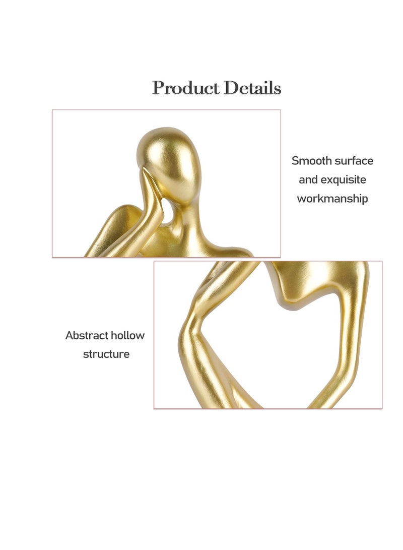 Excefore Black Resin Thinker Style Abstract Sculpture Statue Collectible Figurines Home Office Bookshelf Desktop Decor (Gold-Left) - Image 4