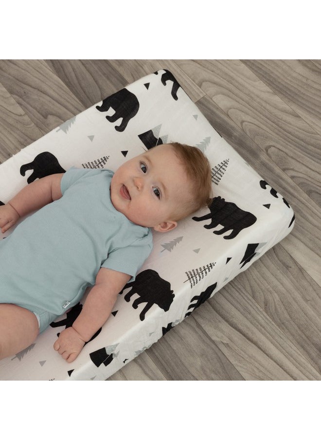 Pondering Pine - Organic Baby Changing Pad Cover - Muslin Fitted Changing Pad Cover For Boys - Soft And Breathable, Baby Bear Woodland, 16”X32” - Image 1