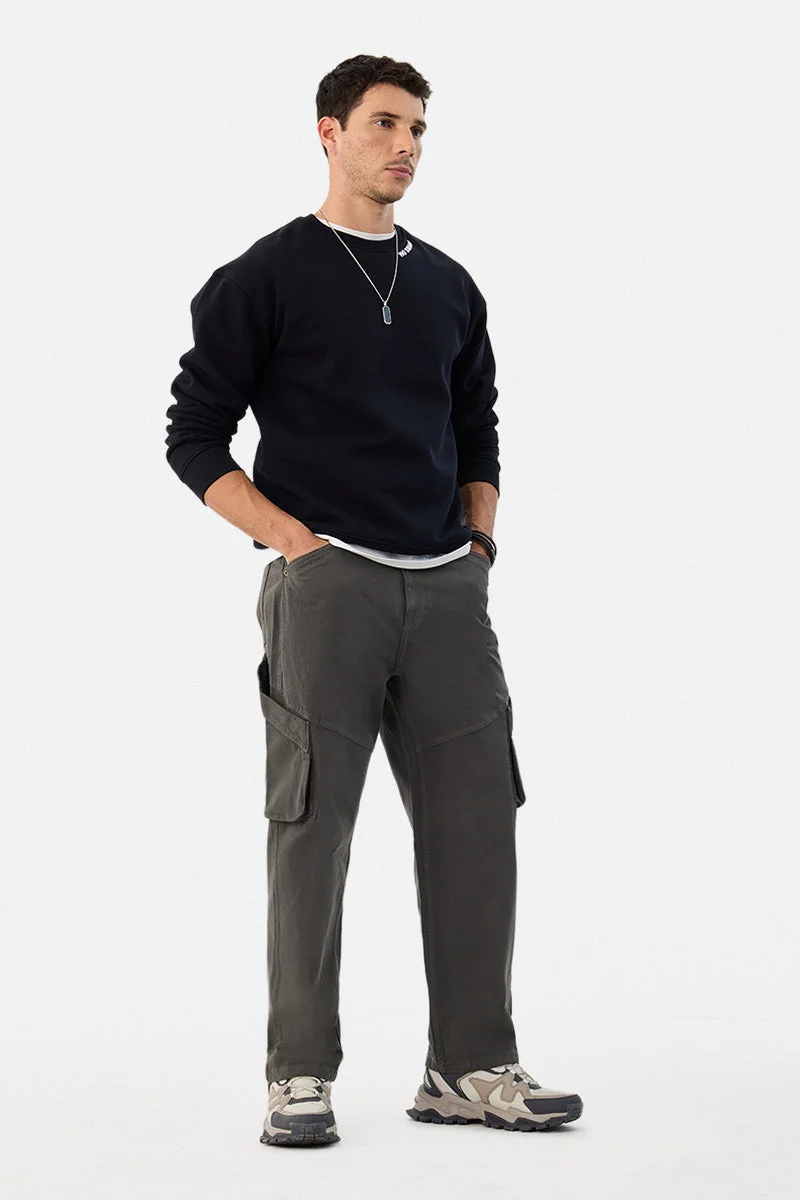 SNITCH Dark Grey Solid Loose Fit Streetwear Cargo