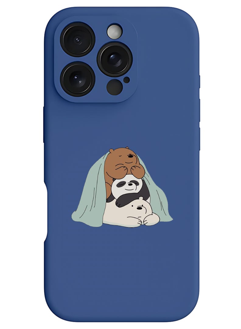 Theodor iPhone 16 Pro Blue Protective Slim Fit Case Liquid Silicone Cover with Full Body Protection Anti-Scratch Shockproof Case For iPhone - 3 Panda sitting - Image 1