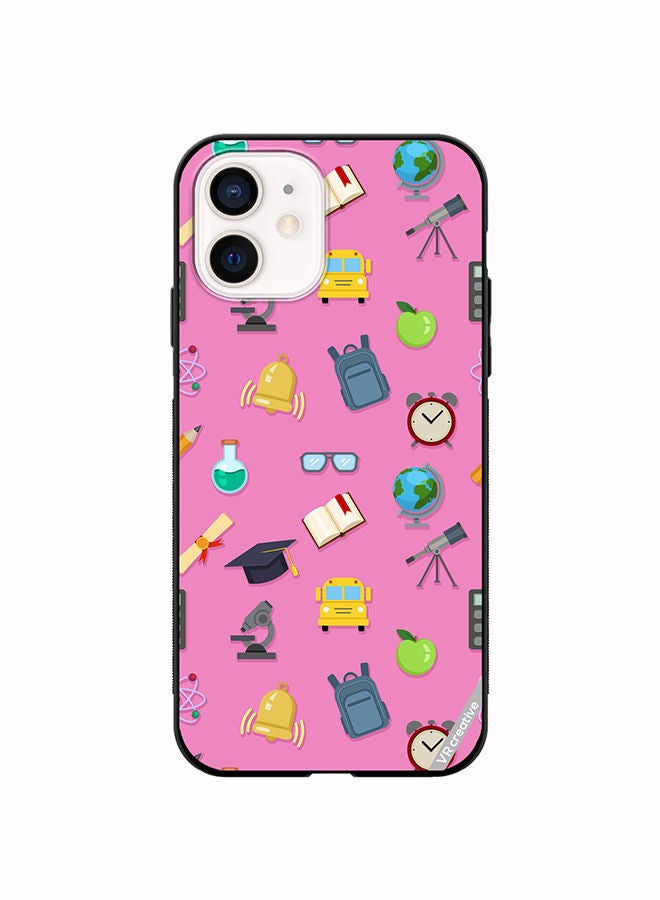 VR CREATIVE Protective Case Cover For Apple iPhone 12 Vector Seamless Pattern Of School Color Icons On Pink Design Multicolour - Image 1