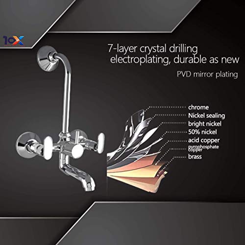 10X Brass Wall Mixer 2 in 1 for Bathroom WM-5502 with Provision for Overhead Shower with Long Bend Pipe Chrome Plated - Image 2