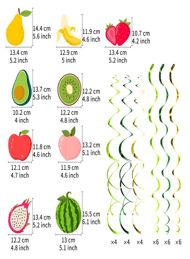 Kinyanco 30PCS Fruit Hanging Swirls Decorations Twotti Frutti Birthday Party Decor Summer Tropical Fruit Themed Ceiling Streamer for Birthday Baby Shower Party Supplies - Image 2