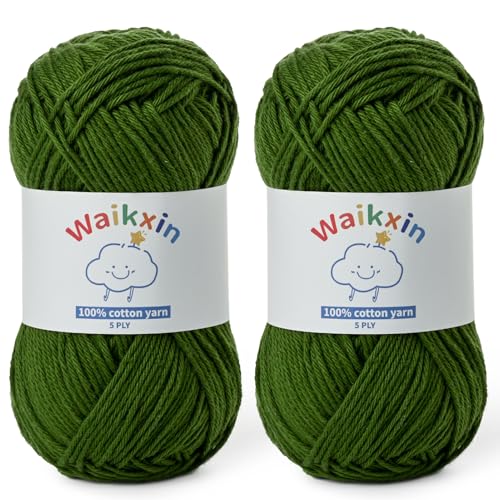 Waikxin Fluffy Cotton Yarn for Crocheting - 262.4yds / 3.52oz Baby Yarn for Crocheting Soft - 100% Milk Cotton Yarn 5 Ply Crochet Amigurumi Yarn for Crafts&Puzzle/Socks/Hats(2 Army Green) - Image 1