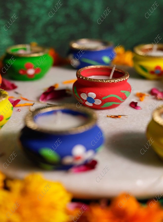 CLUZE Handmade Matki Candles Diwali Gift Set - Diwali Clay Pot with Wax Candles - Decoration Items for Home Decor (Pack of 5) - Image 4