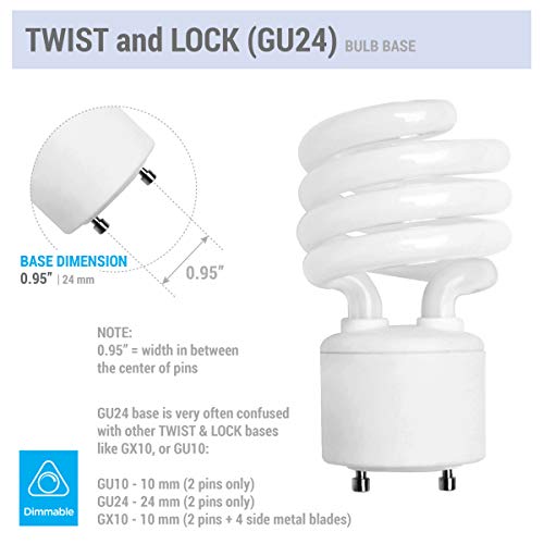 KOR (4 Pack) 13 Watt Mini Spiral - GU24 Base - (60W Equivalent) - T2 Mini-Twist - CFL Light Bulb (Bright White (5000K), CFL) - Image 3