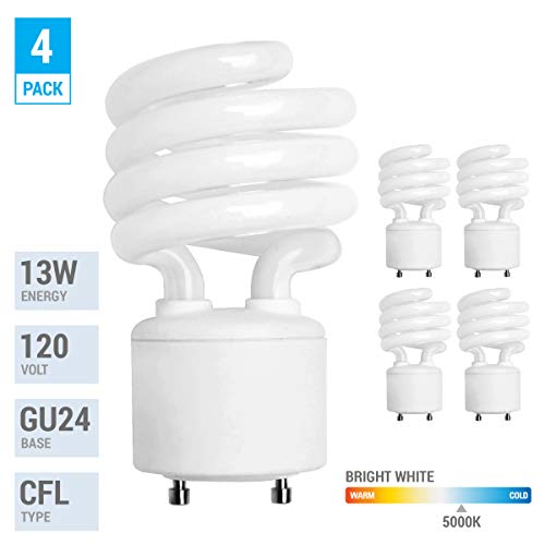 KOR (4 Pack) 13 Watt Mini Spiral - GU24 Base - (60W Equivalent) - T2 Mini-Twist - CFL Light Bulb (Bright White (5000K), CFL) - Image 2