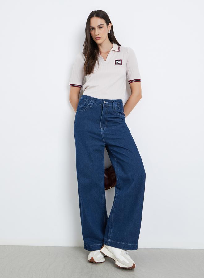 ستايلي جينز واسع الساق بخصر مرتفع قابل للتمدد - Image 1