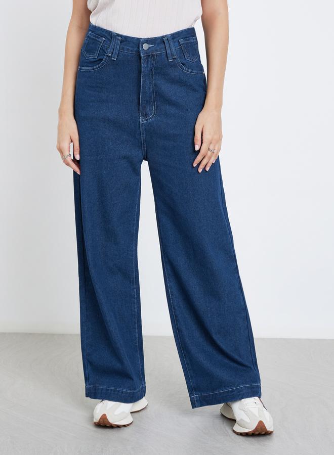 ستايلي جينز واسع الساق بخصر مرتفع قابل للتمدد - Image 2