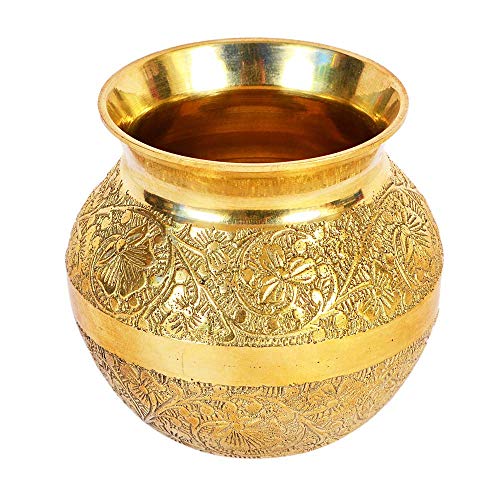 Mkd2 Rise Brass Lota for Puja 500ml | Pure Brass Kalash for Pooja, Mandir & Rituals | Golden Water Pot for Diwali, Wedding & Temple Use (1 Pc) - Image 1