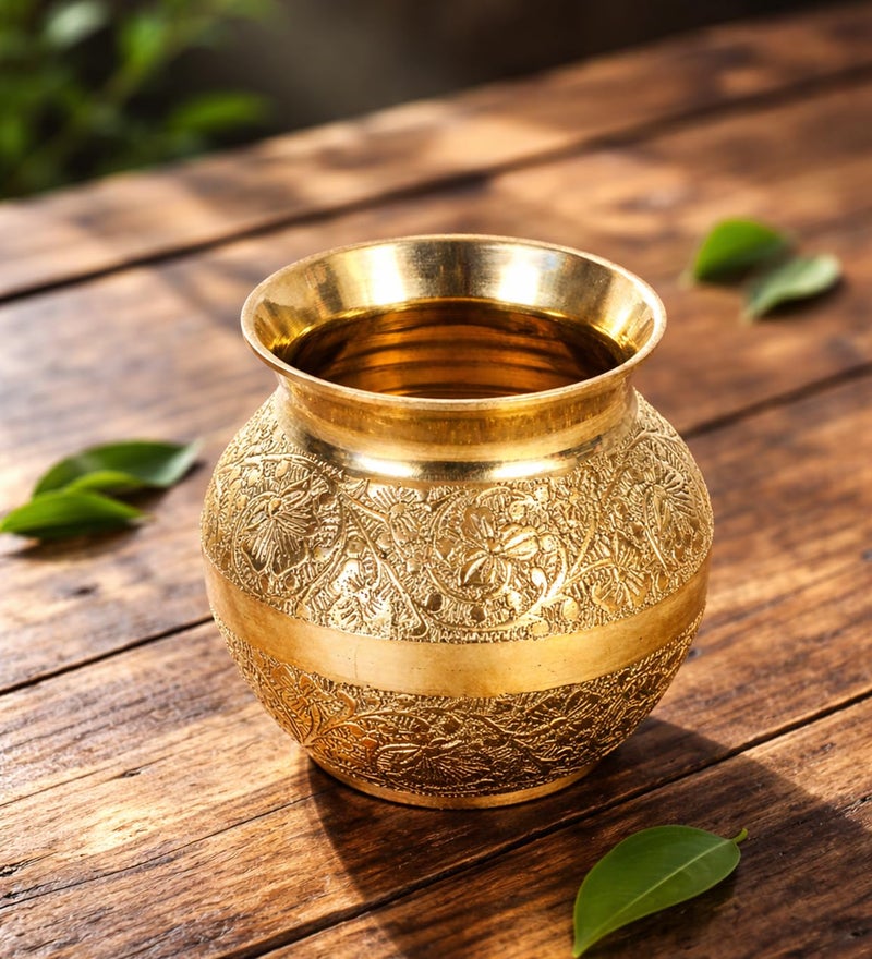 Mkd2 Rise Brass Lota for Puja 500ml | Pure Brass Kalash for Pooja, Mandir & Rituals | Golden Water Pot for Diwali, Wedding & Temple Use (1 Pc) - Image 2
