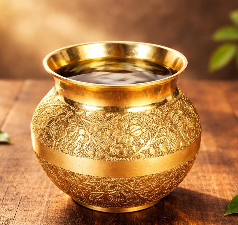 Mkd2 Rise Brass Lota for Puja 500ml | Pure Brass Kalash for Pooja, Mandir & Rituals | Golden Water Pot for Diwali, Wedding & Temple Use (1 Pc) - Image 3