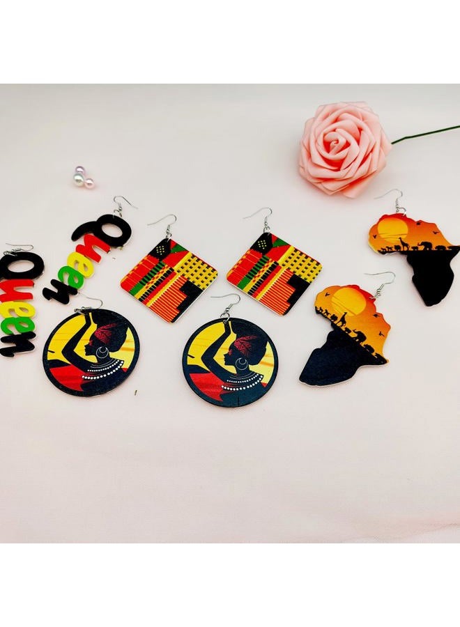 MAQVQLU African Earrings for Women Wooden Map Painted Dangle Earrings for Black Girls Black History Month Earrings - Image 5