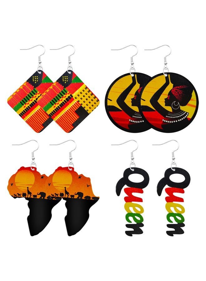 MAQVQLU African Earrings for Women Wooden Map Painted Dangle Earrings for Black Girls Black History Month Earrings - Image 1