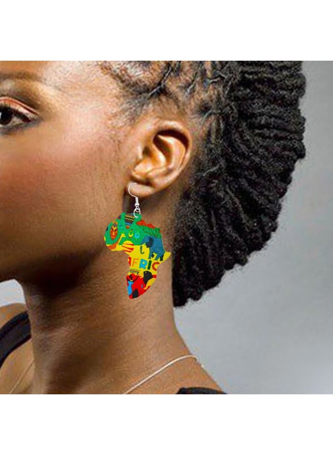 MAQVQLU African Earrings for Women Wooden Map Painted Dangle Earrings for Black Girls Black History Month Earrings - Image 4