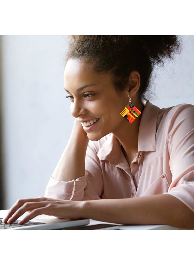MAQVQLU African Earrings for Women Wooden Map Painted Dangle Earrings for Black Girls Black History Month Earrings - Image 2
