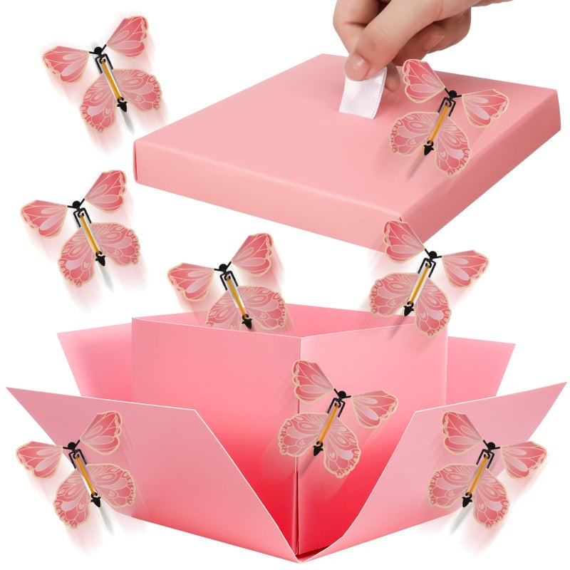 XLSXEXCL Butterfly Explosion Gift Box, Flying Butterfly Surprise Box for Birthday, Wedding, Anniversaries, Christmas (Pink) - Image 1