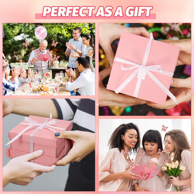 XLSXEXCL Butterfly Explosion Gift Box, Flying Butterfly Surprise Box for Birthday, Wedding, Anniversaries, Christmas (Pink) - Image 5