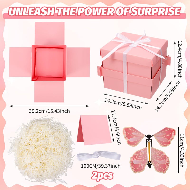 XLSXEXCL Butterfly Explosion Gift Box, Flying Butterfly Surprise Box for Birthday, Wedding, Anniversaries, Christmas (Pink) - Image 2
