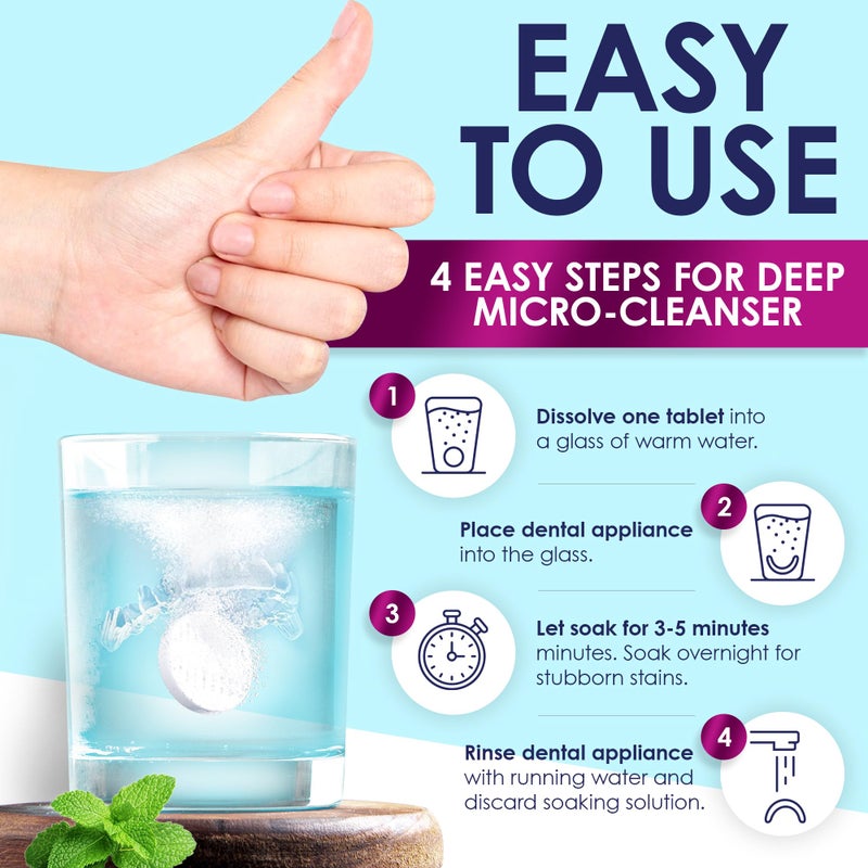 Lifebox Essentials Retainer Cleaner Tablets - 120 Denture Cleaning Tablets & Aligner Cleaner - Removes Odors & Stains â€“ For Aligners, Retainers, Dentures, Night Guards - Mint Flavor - Image 4