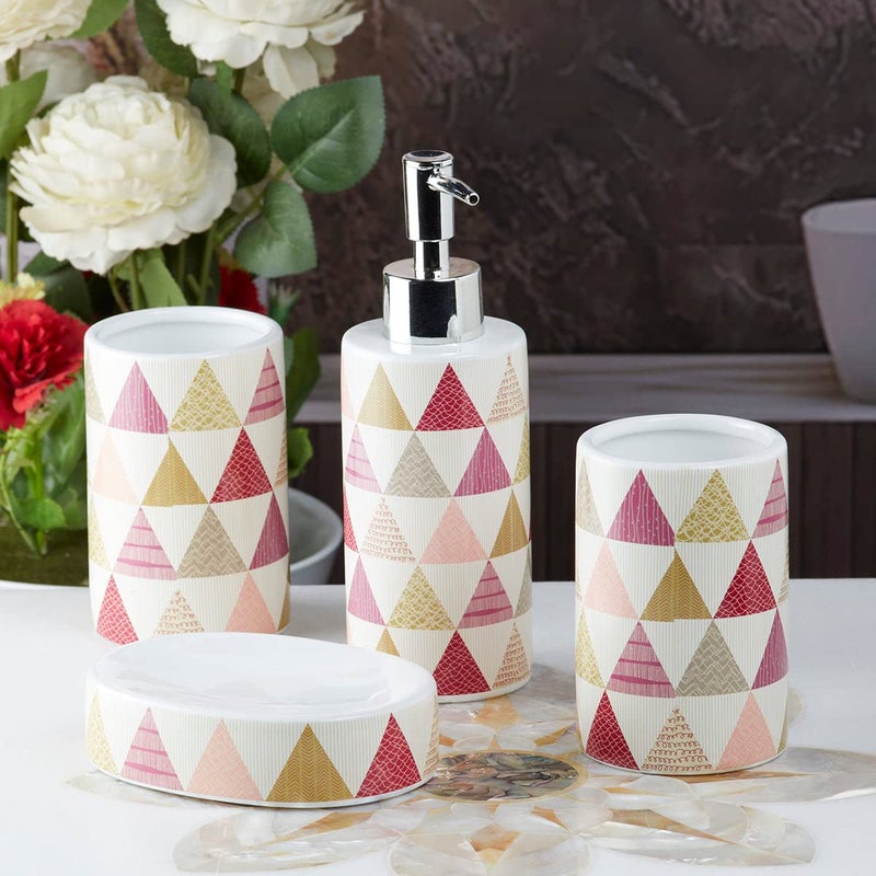 Kookee Ceramic Bathroom Set Stylish 4 Piece Bath Accessories Kit with Soap Dispenser Toothbrush Holder Tumbler Soap Dish Modern Designer Decor for Home Guest Bathrooms Multicolor 8165 - Image 2