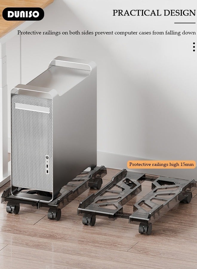 DUNISO Adjustable CPU Stand, Mobile PC Rack,Hollow Cooling Pc Host Tower Stand, CPU Bracket cart with Wheels，Desktop PC Host Base Tray,Movable Pulley Chassis Shelf, Computer Tower Stand, CPU Holder Stand for Home, Office - Image 3