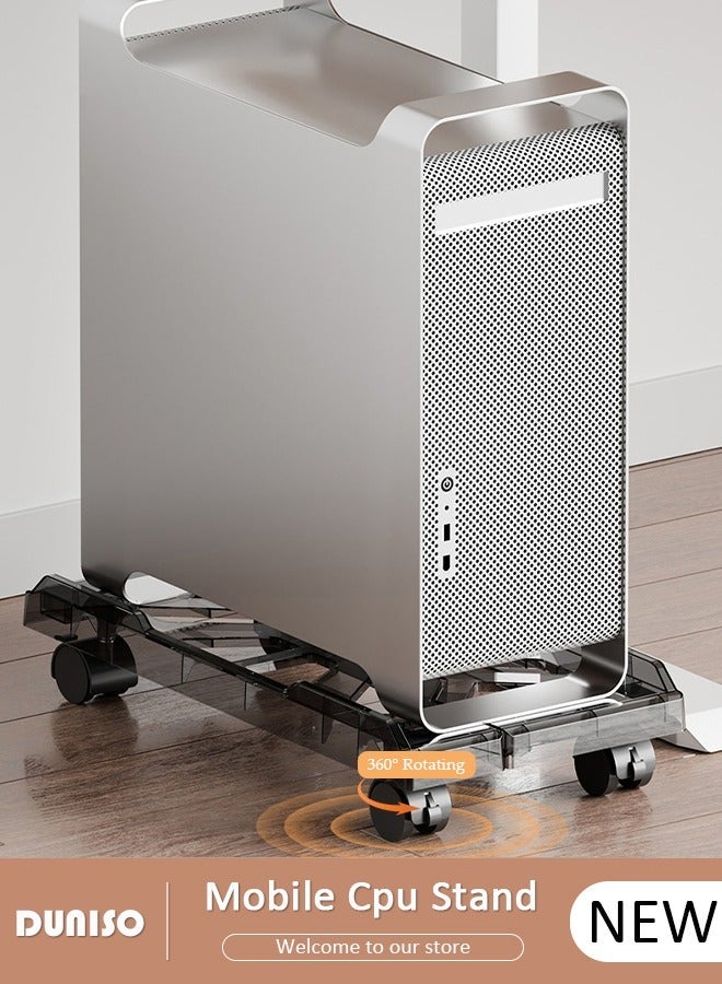 DUNISO Adjustable CPU Stand, Mobile PC Rack,Hollow Cooling Pc Host Tower Stand, CPU Bracket cart with Wheels，Desktop PC Host Base Tray,Movable Pulley Chassis Shelf, Computer Tower Stand, CPU Holder Stand for Home, Office - Image 1
