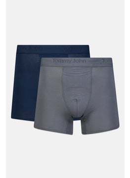 Men 2 Pieces 9 Inseam Plain Boxer Briefs, Navy/Grey