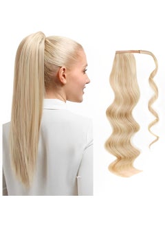 ABH AMAZINGBEAUTY HAIR ABH AMAZINGBEAUTY HAIR Hair Women Ponytail Extension Remy Human Hair Wrap in Easy to Use 100 Gram Dirty Blonde with Platinum Blonde Highlights P1260 Color 20 Inch 